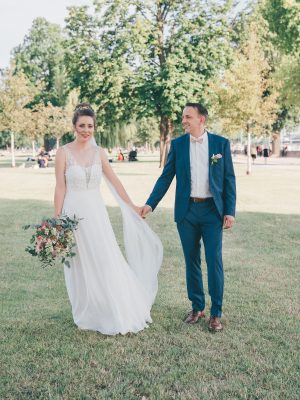 real wedding updo hairstyle, loose wedding bun